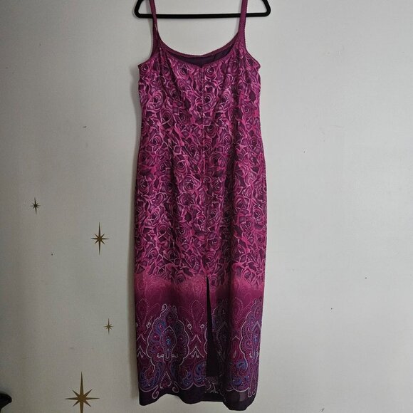 90s Miss Scarlet sz Large Mesh Maxi Dress w Floral Roses and Paisley Strappy - Picture 4 of 6
